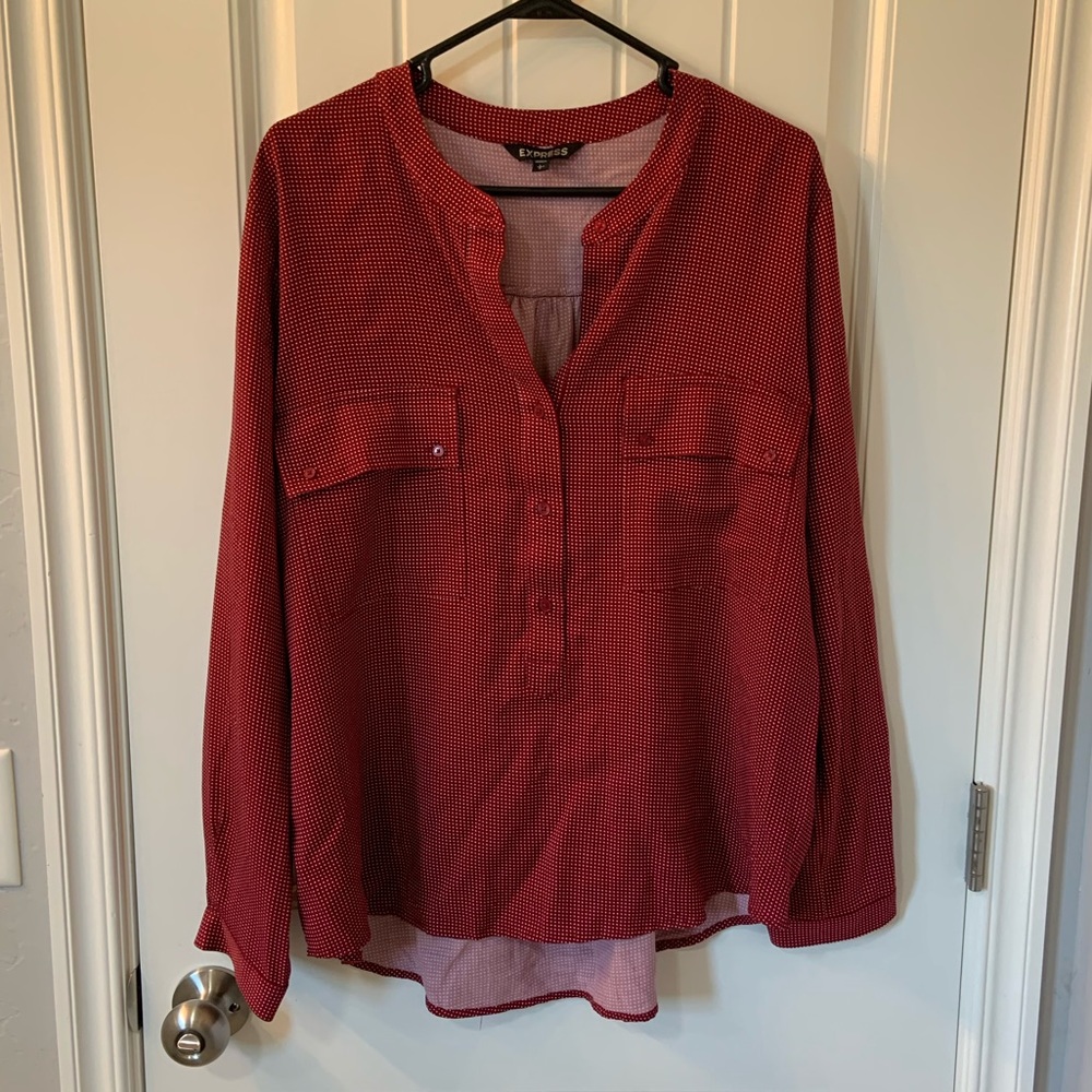 Express Polka Dot Henley Blouse